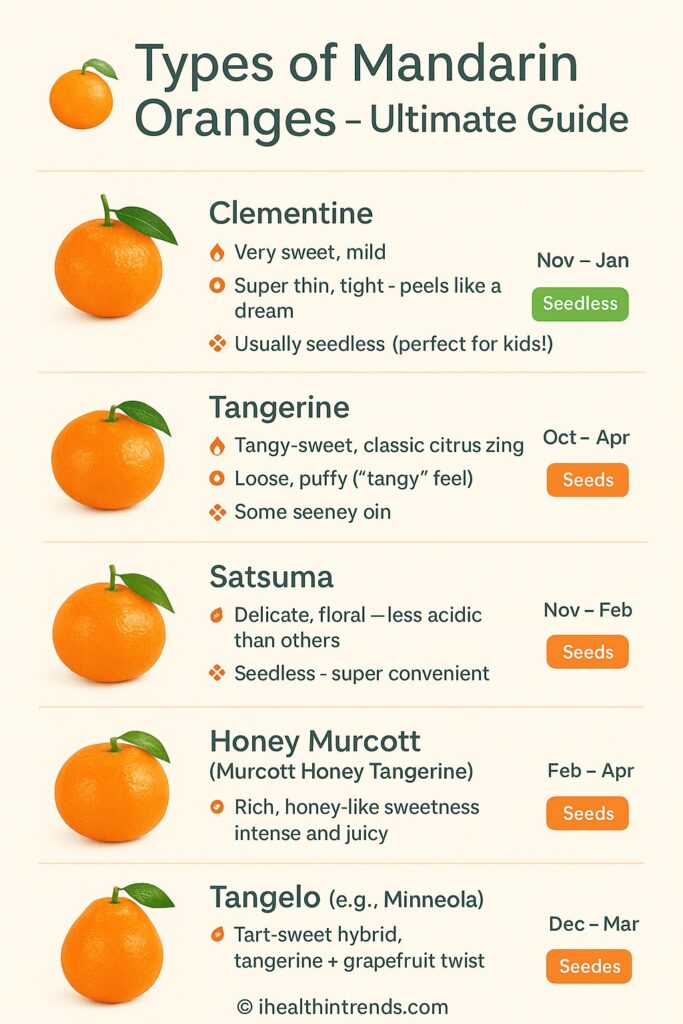 types of mandarin oranges including clementine tangerine satsuma honey murcott and tangelo