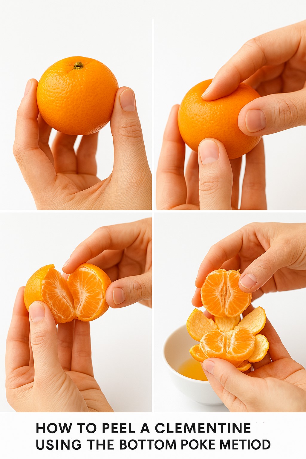 how to peel mandarin oranges using the bottom poke method step by step