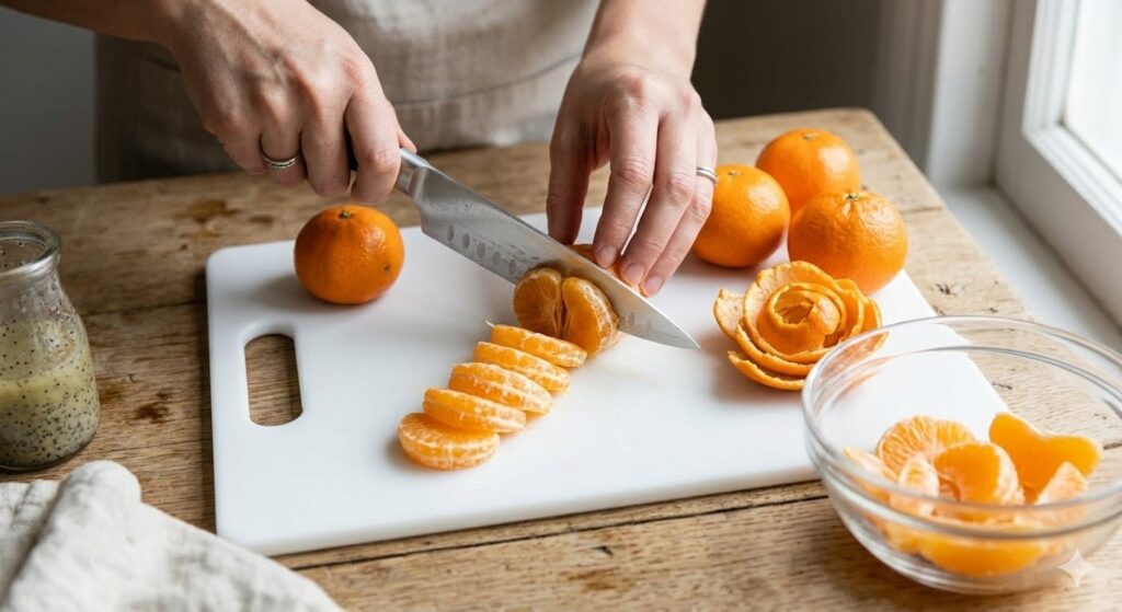 How to segment mandarin oranges for salad preparation"