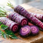 Fresh heirloom purple carrots bursting with anthocyanin-rich nutrition